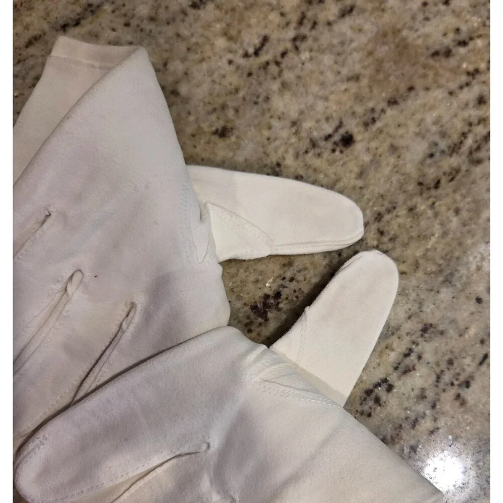 Vintage Womens Size XS Off-White Suede Short Formal Gloves Cross Stitch Stripe
